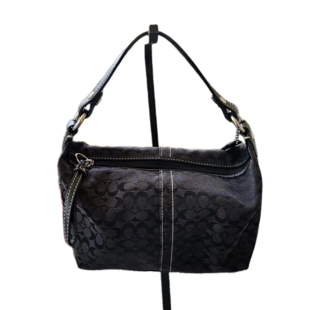 VTG Coach Signature Monogram Jacquard Canvas Mini Pouch Purse Y2K Zip Bag 8x5x3